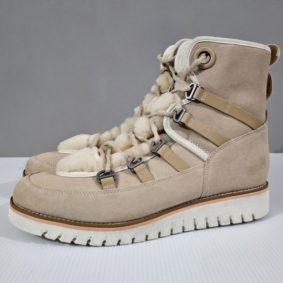 Cole Haan ZeroGrand Luxe Ankle Boot Womens 10 Ivory Suede Water Resistant Hiker - Picture 1 of 14